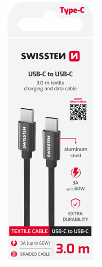 Picture of Swissten Textile Universal Quick Charge 3.1 USB-C / USB-C Data and Charging Cable 3m black