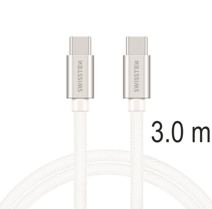 Изображение Swissten Textile Universal Quick Charge 3.1 USB-C / USB-C Data and Charging Cable 3m silver