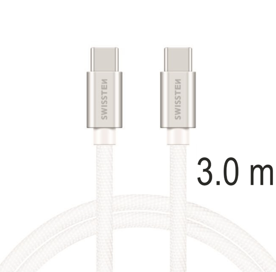 Изображение Swissten Textile Universal Quick Charge 3.1 USB-C / USB-C Data and Charging Cable 3m silver