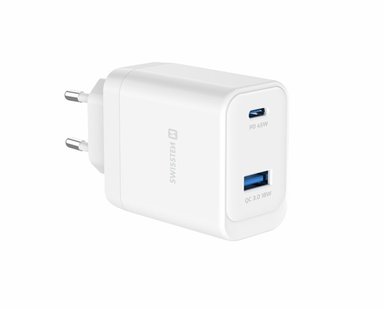 Изображение Swissten Travel Charger Core Gan USB-C PD 45W / USB-A QC 18W QC