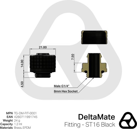 Изображение Thermal Grizzly DeltaMate Fitting - ST16, schwarz