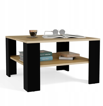Изображение Topeshop Stolik Kawowy Z Pók Pod Blatem SQUARE DB ARTISAN CZARNY awa Do Salonu Pokoju