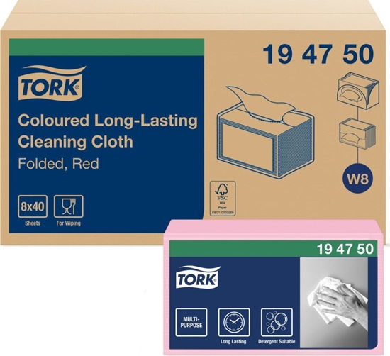 Picture of Tork Tork - Wielorazowe ciereczki wókninowe, 1-warstwowe, premium - Czerwone