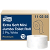 Picture of Tualetes papīrs TORK Premium Mini Jumbo Extra Soft T2, 3 sl., 600 lapiņas rullī, 9.7 cm x 120 m, baltā krāsā ar lapiņām