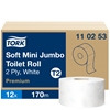 Picture of Tualetes papīrs TORK Premium Mini Jumbo T2, 2 sl., 850 lapiņas rullī, 9.7cm x 170 m, baltā krāsā ar lapiņām
