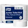 Picture of Tualetes papīrs TORK Universal Jumbo T1, 1 sl., 2400 lapiņas rullī, 9.7 cm x 480 m, nebalināts