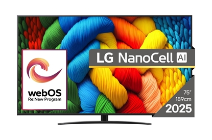 Attēls no TV Set|LG|75"|4K/Smart|3840x2160|Wireless LAN|Bluetooth|webOS|Black|75NANO81A3A