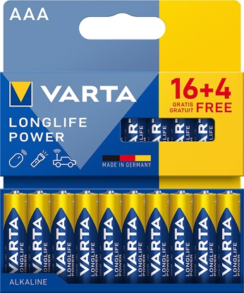 Attēls no Varta Bateria alkaiczna VARTA LR03 Longlife Power 16+4/blist.