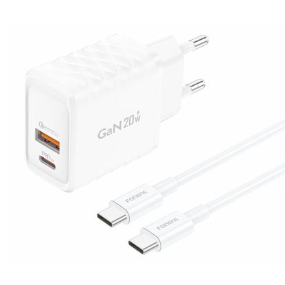Attēls no adowarka Foneng adowarka sieciowa EU56 1xUSB-A, 1xUSB-C, 20W (Biaa) + kabel USB-C