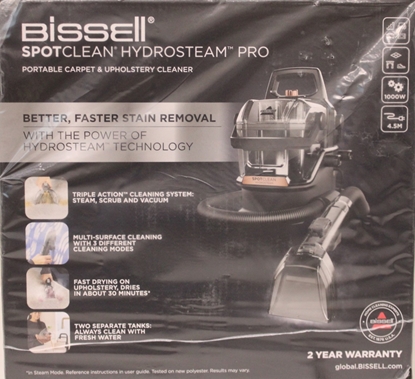 Picture of SALE OUT. Bissell | Portable Carpet and Upholstery Cleaner | SpotClean HydroSteam Pro | Corded operating | Washing function | 1000 W | - V | Black | Warranty 24 month(s) | DAMAGED PACKAGING, USED, DIRTY,SCRATCHES,MISSING HYDRORINSE TOOL