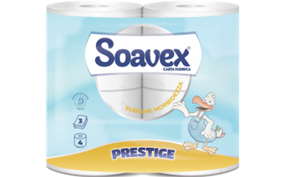 Изображение +Tual. papīrs, stand, iep.4ruļļi x170 lok x12cm,20,4m,3 kārt.16g/m2, SOAVEX PRESTIGE (9 ie