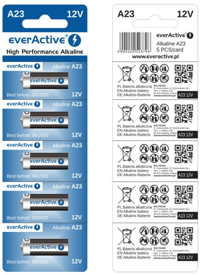 Picture of 23A baterijas 12V everActive Alkaline MN21/LR23A iepakojumā 5 gb.