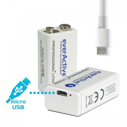 Picture of 6F22 akumulators 8.4V everActive Li-ion + Chip 550 mAh | mikroUSB lādēšanai