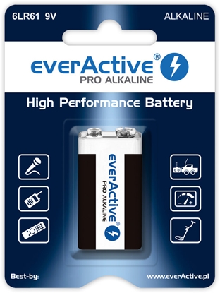 Изображение 6LR61/9V baterijas 9V everActive Pro Alkaline MN1604/522 iepakojumā 1 gb.