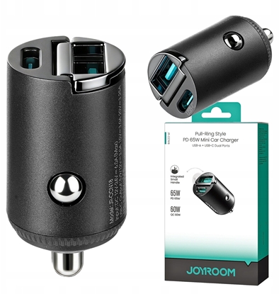 Изображение adowarka Joyroom Joyroom JR-CCN18 65W A+C Pull-Ring Style Mini Car Charger Black