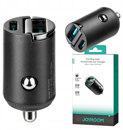 Изображение adowarka Joyroom Joyroom JR-CCN18 65W A+C Pull-Ring Style Mini Car Charger Black