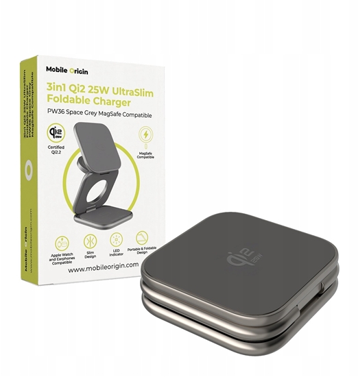 Picture of adowarka Mobile Origin Mobile Origin 3in1 Qi2 25W UltraSlim Foldable Charger PW36 MagSafe Compatible Space Grey
