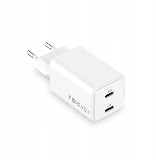 Picture of adowarka TelForceOne Forever adowarka sieciowa GaN PD TC-08-45CC 2x USB-C 45W biaa