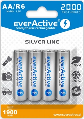 Attēls no AKAA.eA.SL4; R06/AA akumulatori 1.2V everActive Silver line Ni-MH 2000 mAh iepakojumā 4 gb.