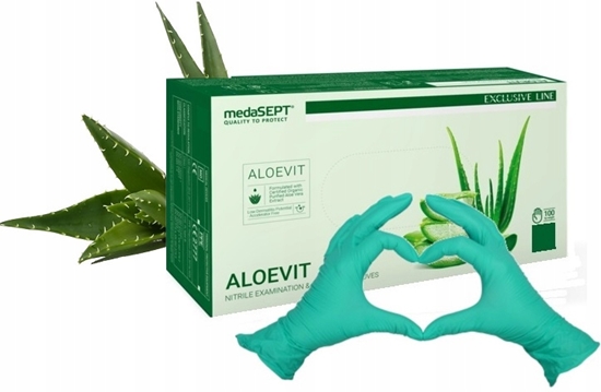 Picture of ALOEVIT nitrila cimdi ar alveju un vitamīnu E, bez pūdera, izm.M, 100gb.