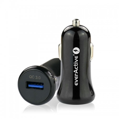Attēls no Auto piepīpētāja USB lādētājs 1xUSB-A QC3.0 18W melns everActive CC-10
