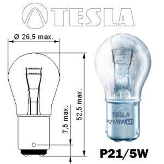 Picture of Auto spuldze P21/5W 12V BAY15d halogēna TESLA
