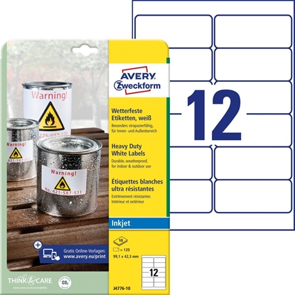 Picture of AVERY Zweckform Etykiety foliowe odporny na warunki atmosferyczne 99,1 x 42,3 mm biay z brzegiem do drukarek atramentowych - 1 sztuka (J4776-10)