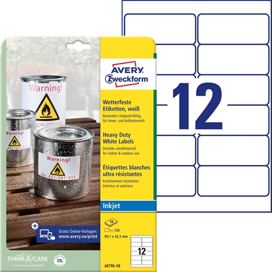 Picture of AVERY Zweckform Etykiety foliowe odporny na warunki atmosferyczne 99,1 x 42,3 mm biay z brzegiem do drukarek atramentowych - 1 sztuka (J4776-10)