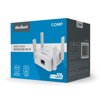 Attēls no Ātrs 1200 Mb/s Wi-Fi tīkla pastiprinātājs (repeater), divas joslas 2.4 / 5GHz, signāls līdz 100 m
