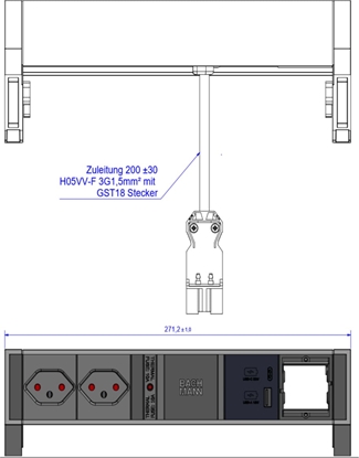Attēls no Bachmann DESK2 2xCH 1xUSB A/C 22W 1xCM, 0.2m GST18 RAL9010 Switzerland