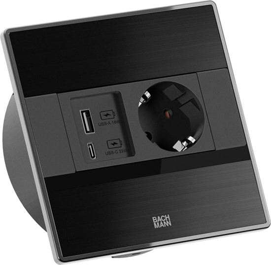 Picture of Bachmann SENSE black 1x CEE7/3, 1x USB A/C L=2.0m AEH