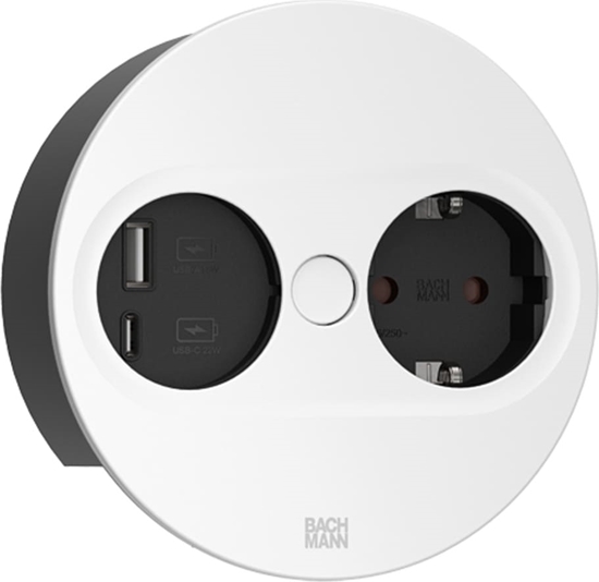 Изображение Bachmann TWIST2 1xCEE7/3 1xUSB A/C 22W Rund weiss, 0,2m Mit ISV-Stecker