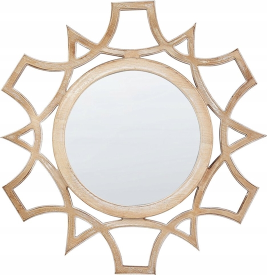 Изображение Beliani Okrge lustro cienne ø 60 cm jasne drewno ZAPOPAN