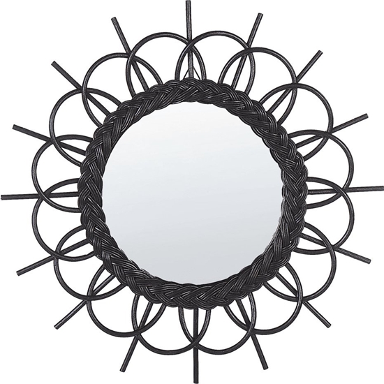 Изображение Beliani Rattanowe okrge lustro cienne soce 60 cm czarne TELAKIA