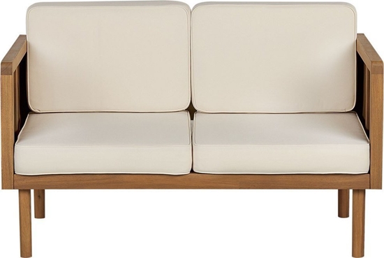 Изображение Beliani Sofa dwuosobowa z drewna akacjowego z biaymi poduszkami BARATTI!