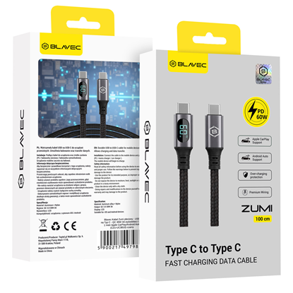 Attēls no Blavec Cable Zumi braided - Type C to Type C - PD 