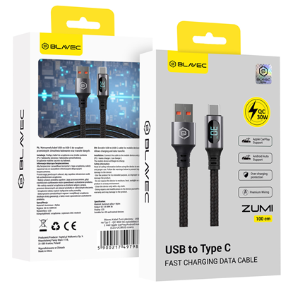 Attēls no Blavec Cable Zumi braided - USB to Type C - QC 30W