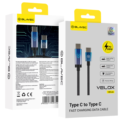 Attēls no Blavec Kabel Velox pleciony - Typ C na Typ C - PD 