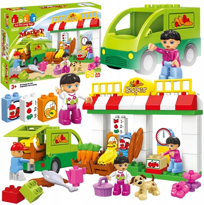 Изображение Bounn Klocki konstrukcyjne supermarket z samochodem dostawczym 68 elementów