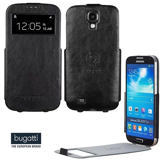 Изображение Bugatti BUGFCi9500BK ādas īpaši plāns S-View atlokāmais maciņš priekš Samsung Galaxy S4 i9500 Melns