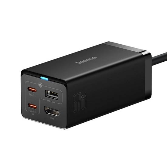 Picture of Charger BASEUS GaN 2x USB-C, USB-A, HDMI 4K, 67W, PPS, PD, QC, USB4