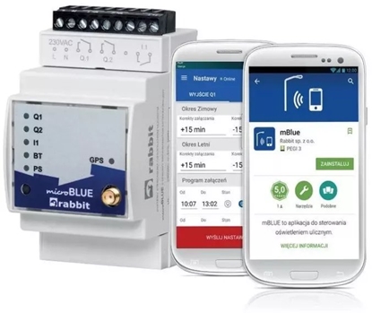 Attēls no RABBIT Cyfrowy programator astronomiczny microBLUE GPS z anten zewntrzn na rub 230 V AC 52x104x62 mm AC1: 5A/250 V AC RABB7012G1W8