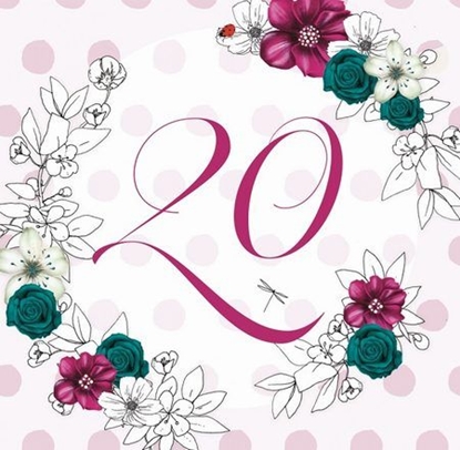 Picture of Clear Creation Karnet Swarovski kwadrat Urodziny 20 kwiaty