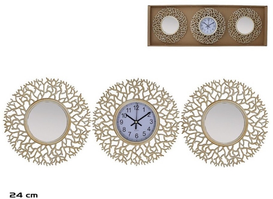 Picture of Clock Set with 2 Mirrors, Branches, 24 cm, 24 x 24 x 3 cm, DECORLIFE