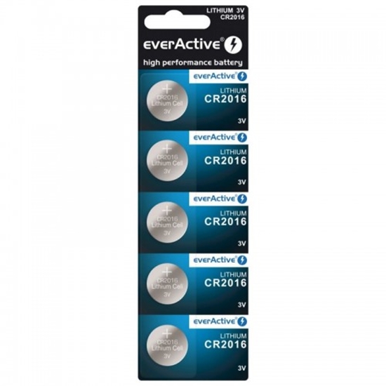 Изображение CR2016 baterijas 3V everActive litija - iepakojumā 5 gb.