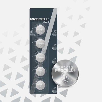 Attēls no CR2032 baterijas 3V Duracell Procell litija 2032 blisterī 5 gb.