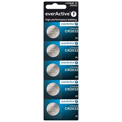 Attēls no CR2032 baterijas 3V everActive litija - iepakojumā 5 gb.