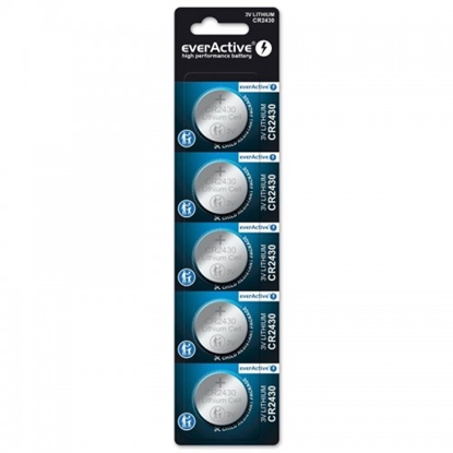 Attēls no CR2430 baterijas 3V everActive litija DL2430 iepakojumā 5 gb.
