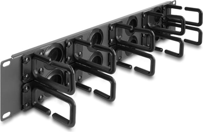 Attēls no Delock 19″ Cable Management Routing Panel with 8 rubber cable entries and 10 hooks 2U dark grey