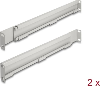 Attēls no Delock 19″ Mounting bracket adjustable length 368 - 600 mm for network cabinet 1U grey 2 pieces
